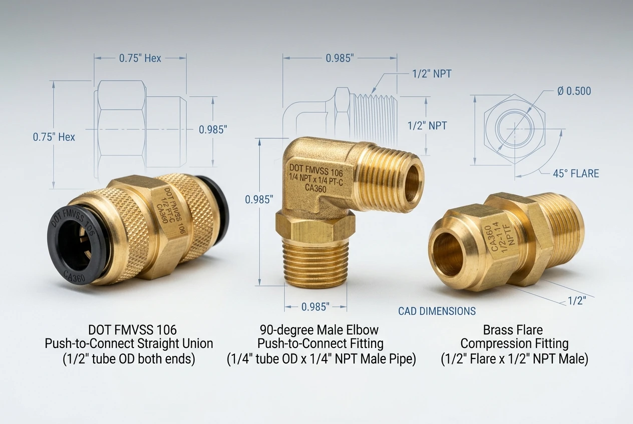 KZL Precision Machined CA360 Brass Air Brake Fittings